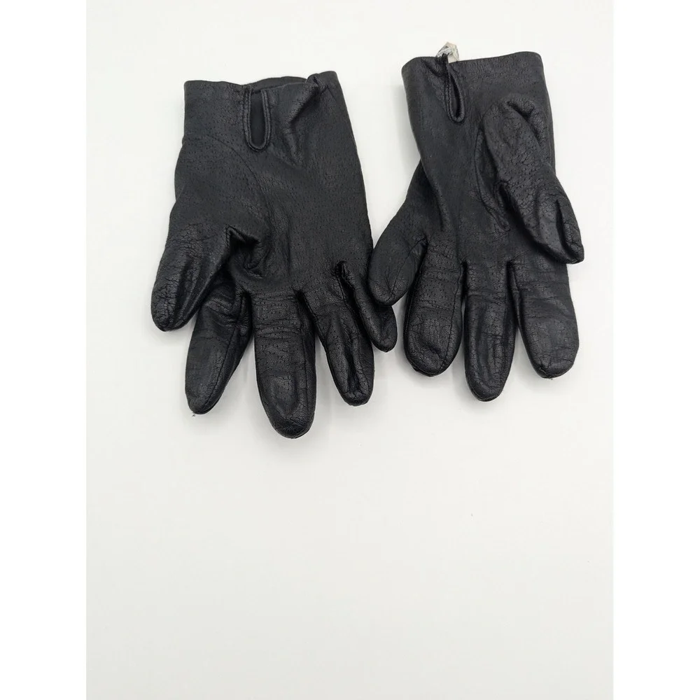 Vintage Isotoner Black Genuine Leather Gloves Antron Lined Womens Size 8 WPL